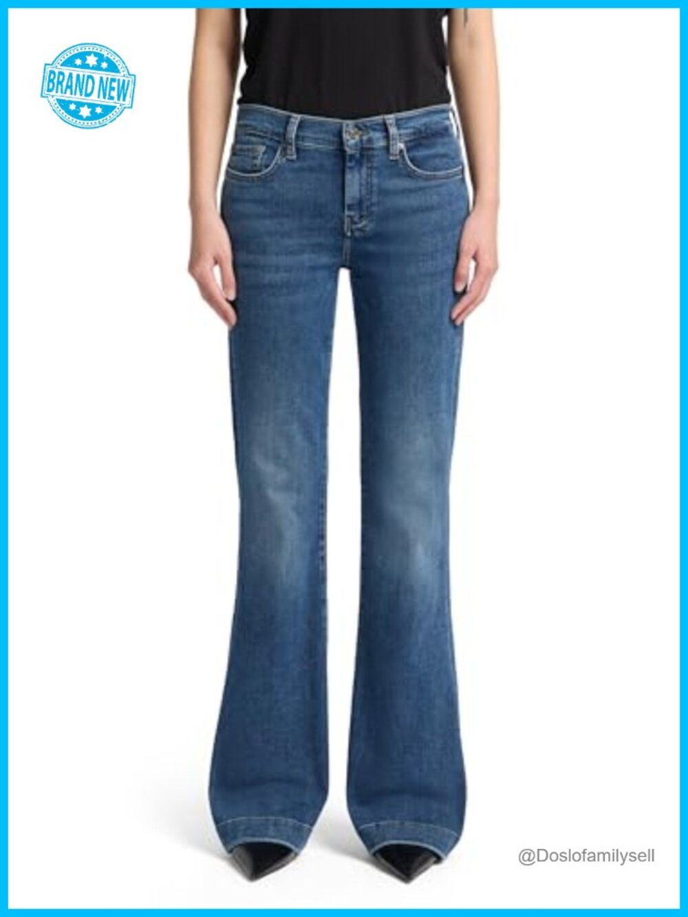 Womens Mid Rise Flare Leg Stretch Denim Jeans 5-Pocket Casual